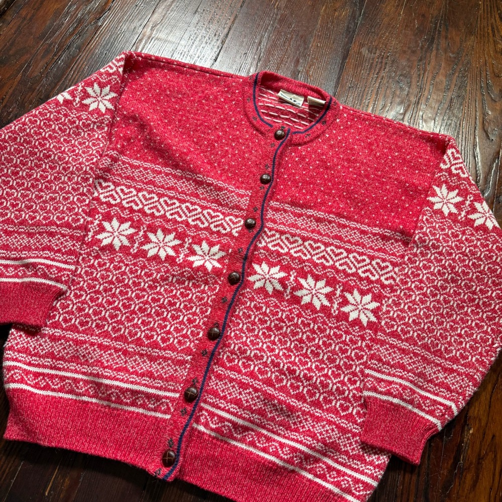 Vintage Northern Reflections Cardigan Women XL Fair Isle Wool Blend Hong Kong